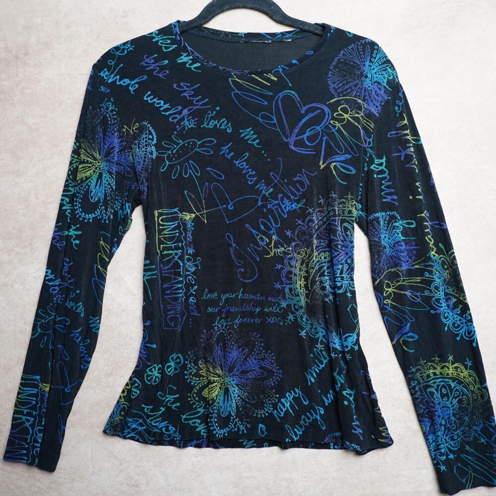 Y2K Butterfly Script Graphic Top Black M
